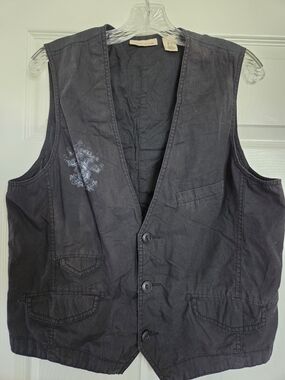 Dkny Black Men's Button Front Vest with Chest Emblem